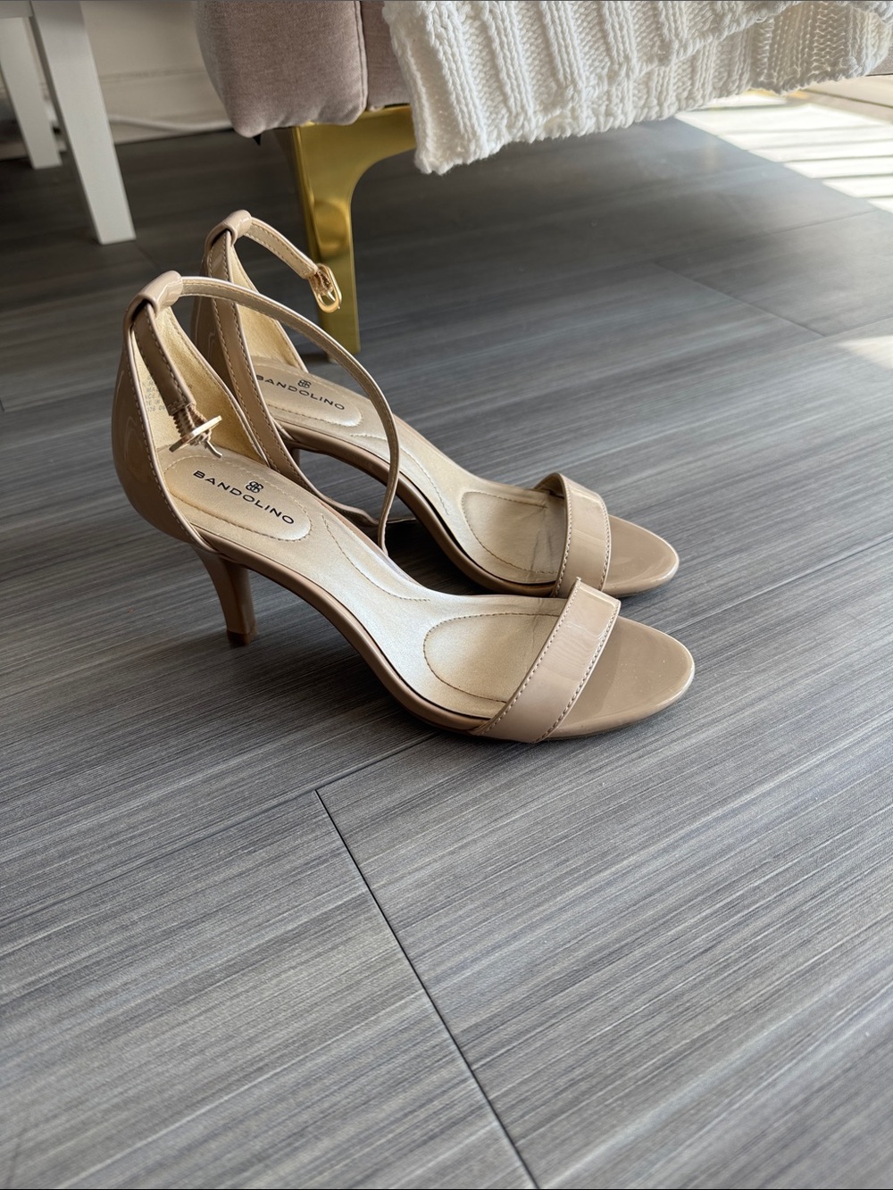 Bandolino Madia Beige Open-Toe Ankle-Strap 3” Mid Heels